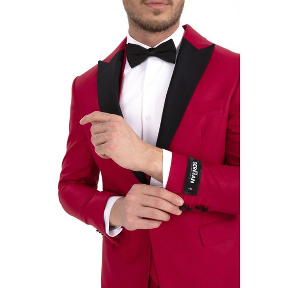 Derman Red Satin Collar 3 Piece Tuxedo - Picture 6 of 6